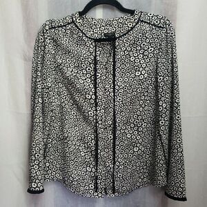 Talbots Black White Geometric Flowers Top Women's Size Petites